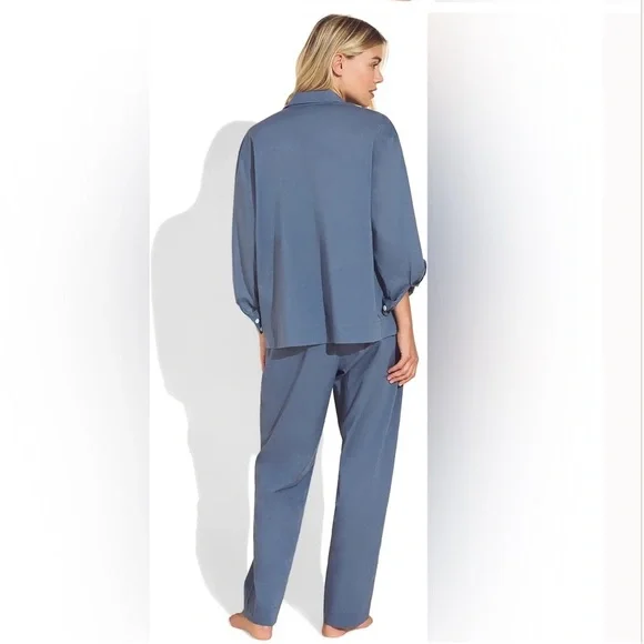 Eberjey Organic Sandwashed Cotton Solid Long PJ Set Pajama